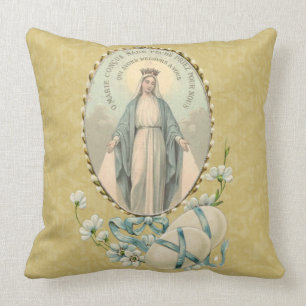 Religious Virgin Mary Jesus Vintage Roses Cushion