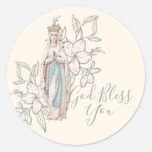 Religious Virgin Mary Lourdes God Bless You Classic Round Sticker