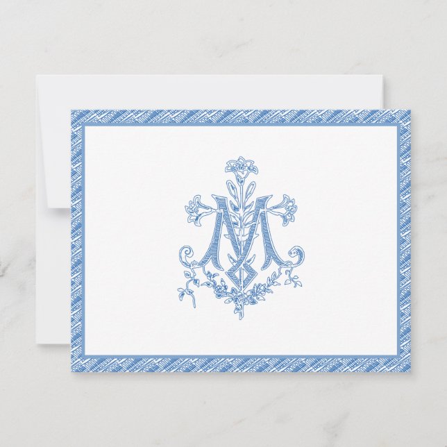 Religious Virgin Mary Marian Blue "M" Lilies Card (Front)