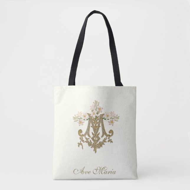 Religious Virgin Mary Marian Cross Ave Maria Tote  (Front)
