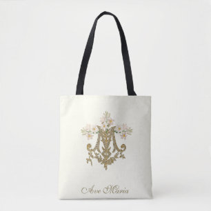 Religious Virgin Mary Marian Cross Ave Maria Tote Bag