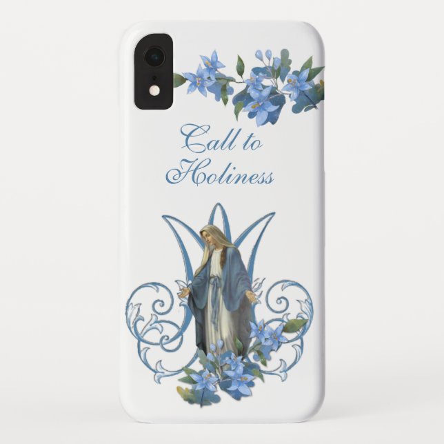 Religious Virgin Mary Marian Cross Blue Flowers  Case-Mate iPhone Case (Back)