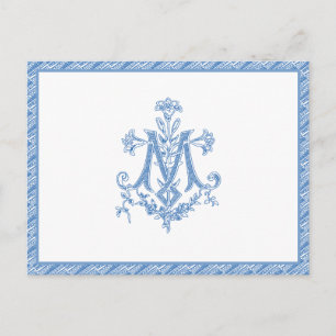 Religious Virgin Mary Marian Cross Blue Lilies Postcard