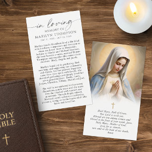 Religious Virgin Mary Memorial Funeral Prayer Card