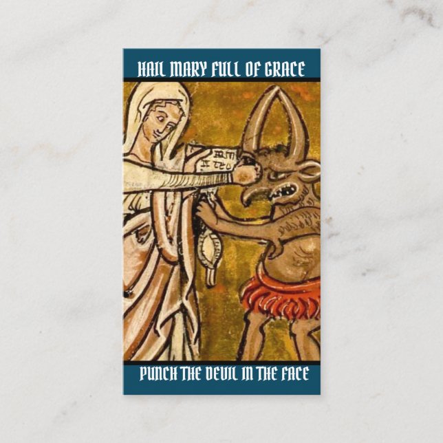 Religious Virgin Mary Prayer Punch Devil Place Card (Front)