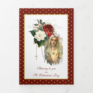 Religious Virgin Mary Rosary Prayer Valentine   Tri-Fold Card