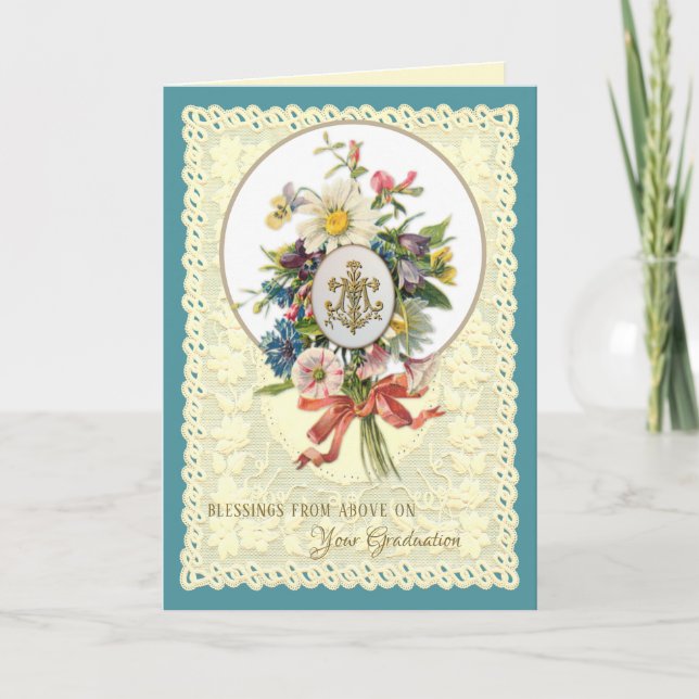 Religious Virgin Mary Roses Catholic Graduation  Holiday Card (Front)