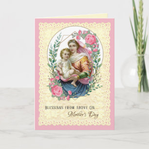 Religious Virgin Mary Roses Catholic Mothers Day   Holiday Card