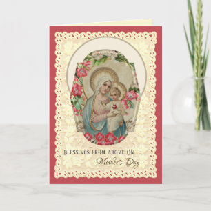 Religious Virgin Mary Roses Catholic Mothers Day   Holiday Card