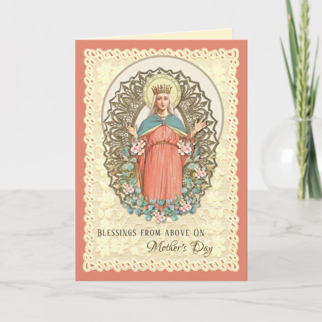 Religious Virgin Mary Roses Catholic Mothers Day   Holiday Card (Front)