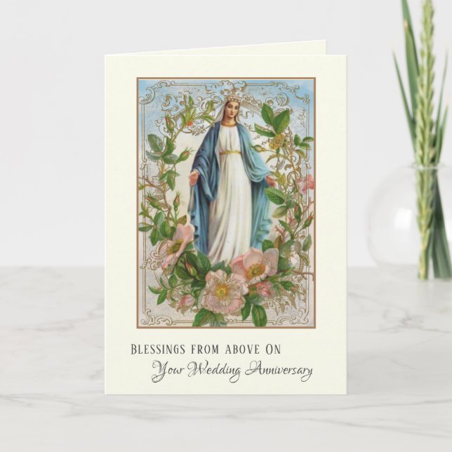 Religious Virgin Mary Roses Catholic Wedding Holiday Card (Front)