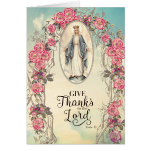 Religious Virgin Mary Roses Give Thanks Scripture