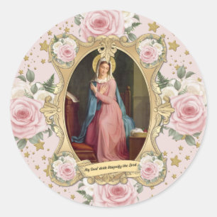 Religious Virgin Mary Vintage Pink Roses Catholic  Classic Round Sticker