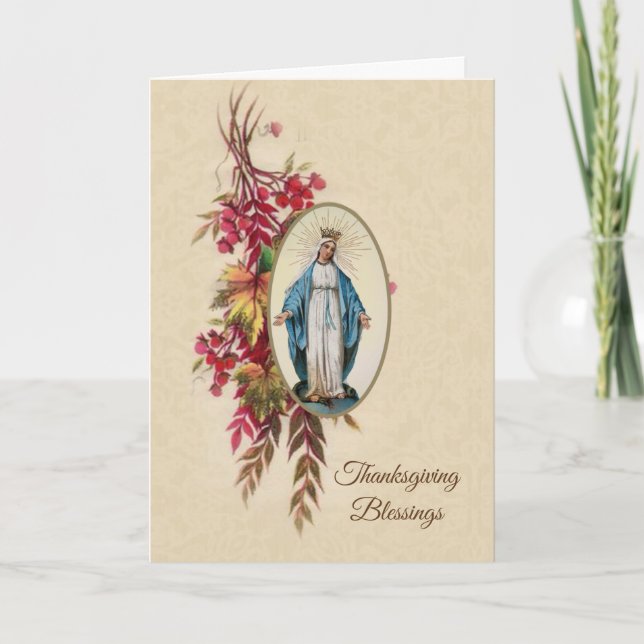 Religious Virgin Mother Mary Thanksgiving Holiday Card (Front)