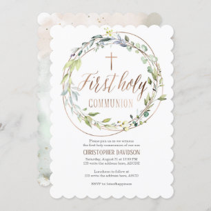 Religious, Watercolor, Cross, First holy communion Invitation