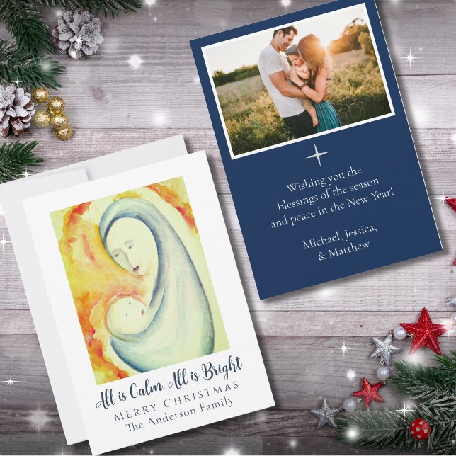 Religious Watercolor Madonna & Child Family Photo Holiday Card (Creator Uploaded)