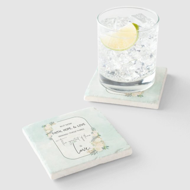 Religious Wedding Anniversary Faith Hope Love Stone Coaster (Side)