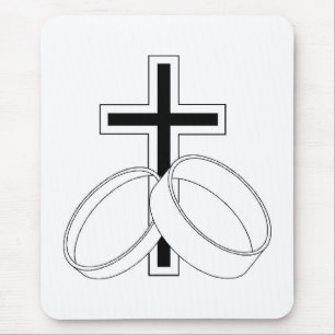 Religious Wedding Symbols Cross Wedding Rings Mouse Mat