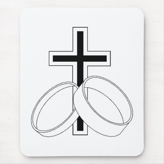 Religious Wedding Symbols Cross Wedding Rings Mouse Mat (Front)