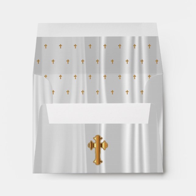 Religious White Satin with Gold Crosses Envelope (Back (Bottom))