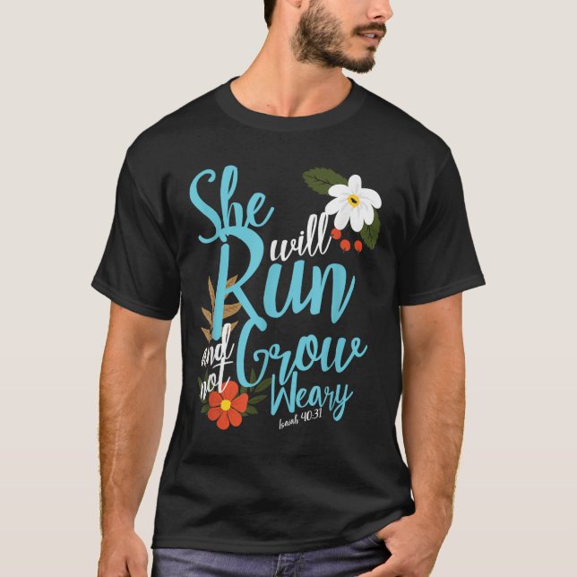 Religious Women Girls That They Run Verse Isaiah 4 T-Shirt (Front)