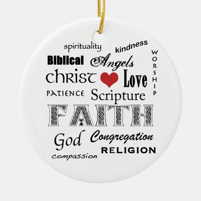 Religious Word Cloud+Blue Rippled Cross Ceramic Tree Decoration (Front)