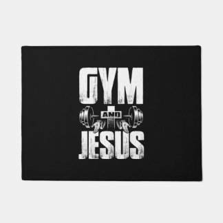 Religious Workout Gym & Jesus Lifting Weights Cros Doormat