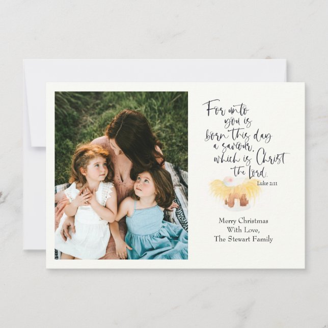 Religous Christmas Photo Card Luke Bible Verse (Front)