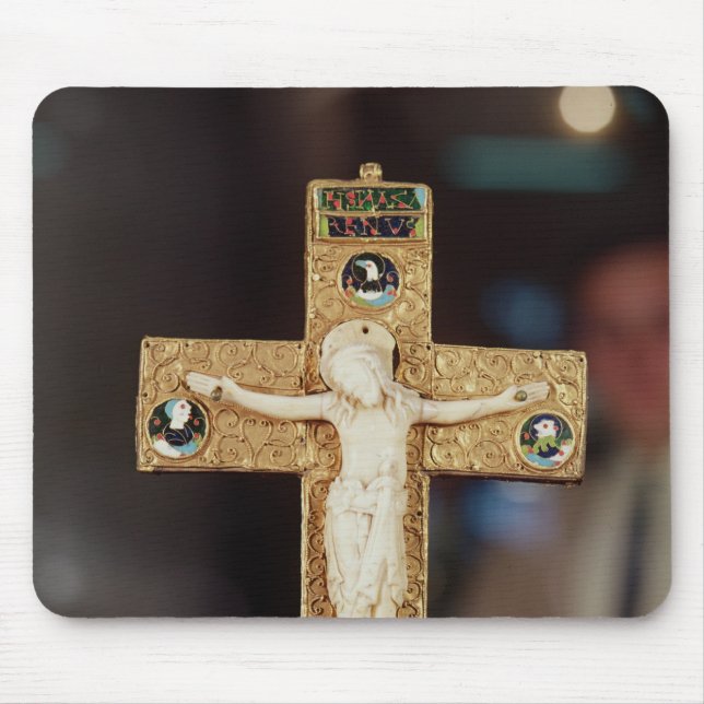 Reliquary crucifix, ivory Christ on gold cross Mouse Mat (Front)