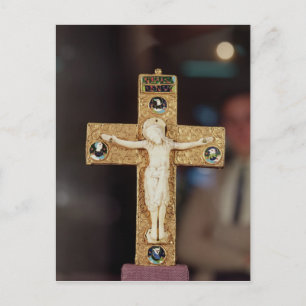 Reliquary crucifix, ivory Christ on gold cross Postcard