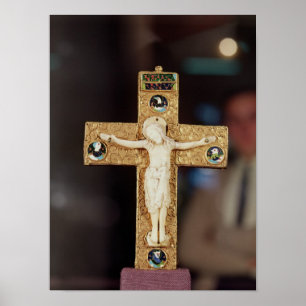Reliquary crucifix, ivory Christ on gold cross Poster