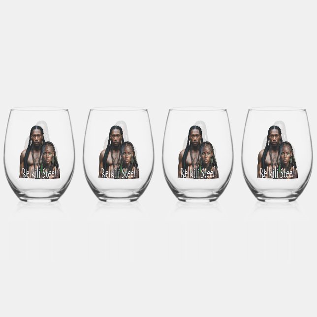 Relkili Steel Cover Art  Stemless Wine Glass (Front)