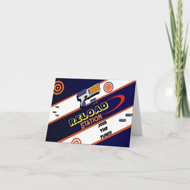 Reload Station Dart Gun Birthday Party Supplies Thank You Card (Front)