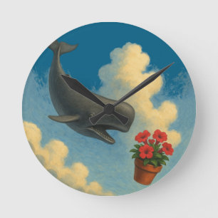 Relógio de Parede Whale & Bowl Of Petunias Round Clock