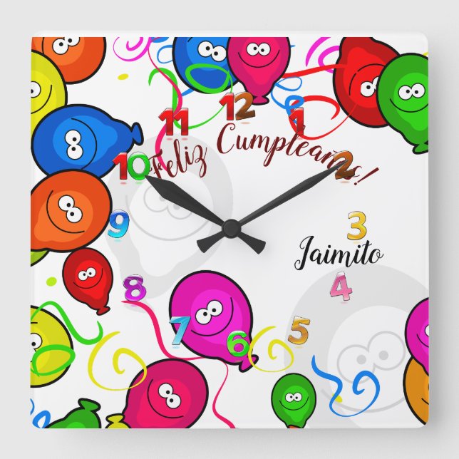 Reloj de Pared con Feliz Cumpleaños personalizado  Square Wall Clock (Front)