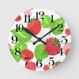 reloj de pared frambuesas a la acuarela round clock