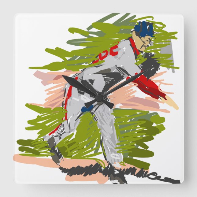 Reloj de Pared Pitcher Lanzando la Pelota Square Wall Clock (Front)