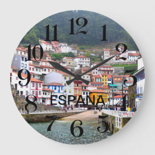 reloj de wall de Cudillero en Asturias, España Large Clock