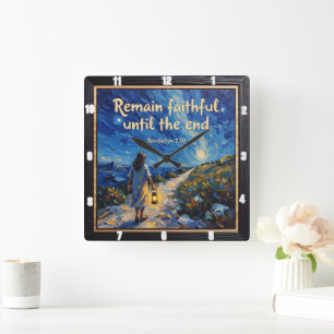 Remain faithful until the end. Revelation 2:10 Square Wall Clock