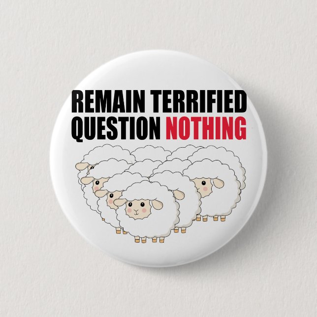 Remain Terrified Question Nothing Sheep 6 Cm Round Badge (Front)