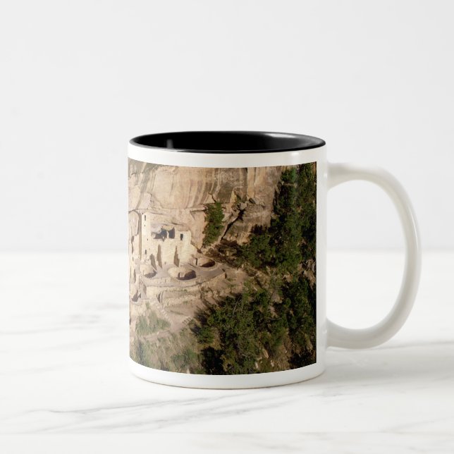 Remains of Pueblo Indian cliff dwellings Two-Tone Coffee Mug (Right)