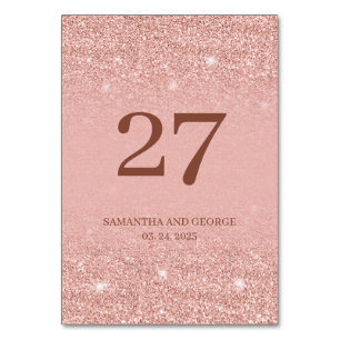 Remarklable rose gold glitter sparkles wedding table number
