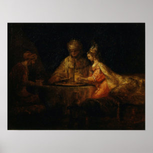 Rembrandt - Ahasuerus Haman and Esther Poster