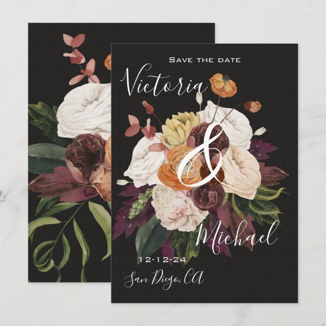 Rembrandt Autumn Floral Save the Date Wedding Invitation (Front/Back)