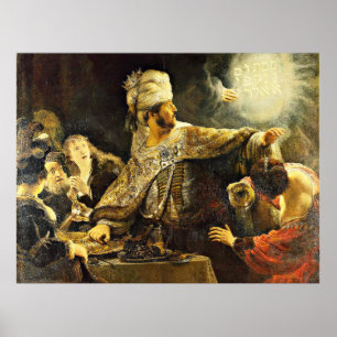 Rembrandt - Belshazzar's Feast, religious painting Poster