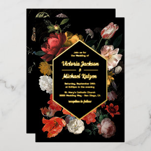 Rembrandt Dark and Moody Floral Foil Invitation