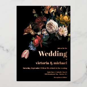 Rembrandt Dark and Moody Floral Foil Invitation