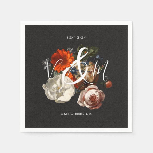 Rembrandt Dark & Moody Floral Monogram Napkin (Front)