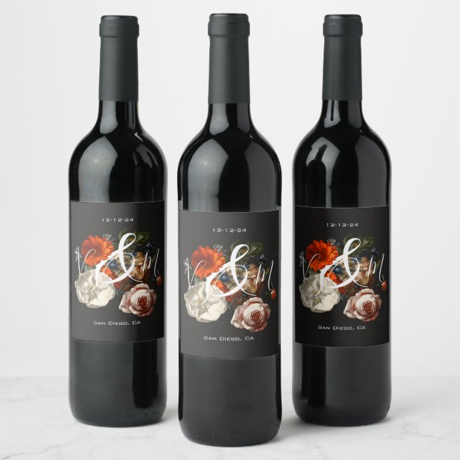 Rembrandt Dark & Moody Floral Wine Label (Bottles)