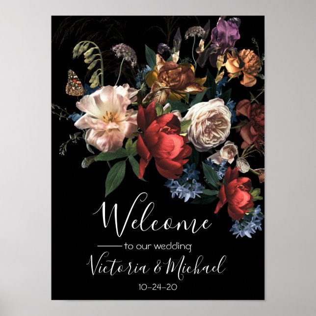  Rembrandt floral dark and moody Wedding Welcome Poster (Front)